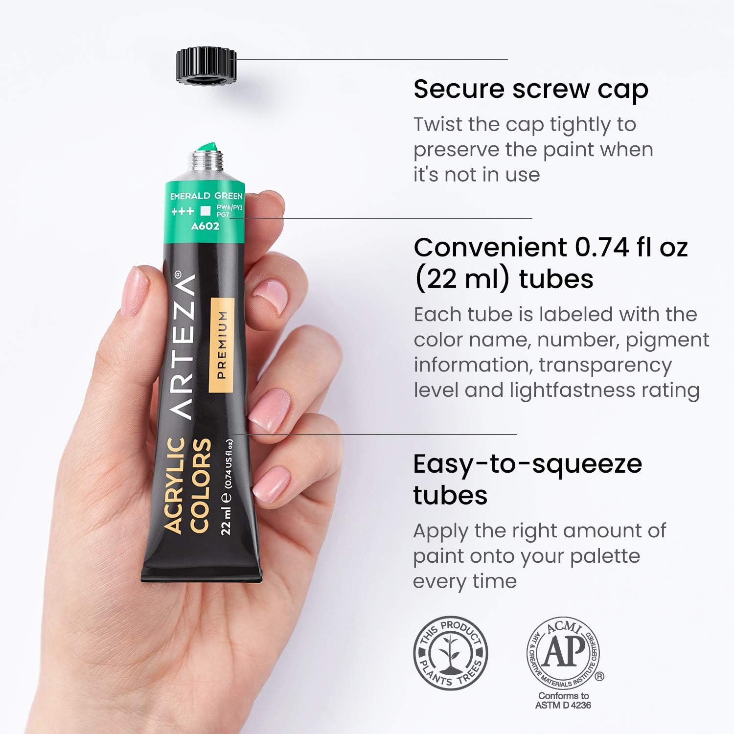 ARTEZA Acrylic Paint Set of 24 Tubes (0.74 oz, 22 ml) Non Toxic Acrylic Artist Paints
